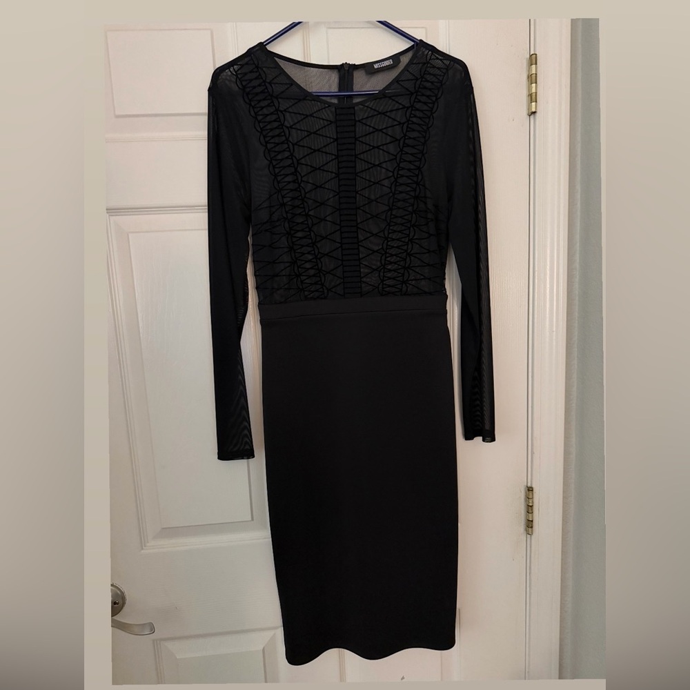 Missguided Black Long Sleeve Dress with Lace Detail